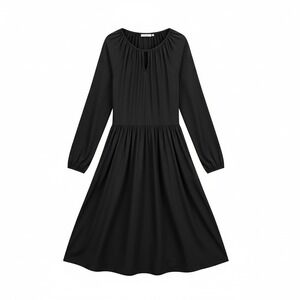 Old Navy Black Viscose Peasant Dress M Keyhole Boho Minimalist Long Sleeve